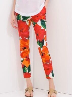 Zara Floral Printed Scuba Slim Ankle/Crop Pants